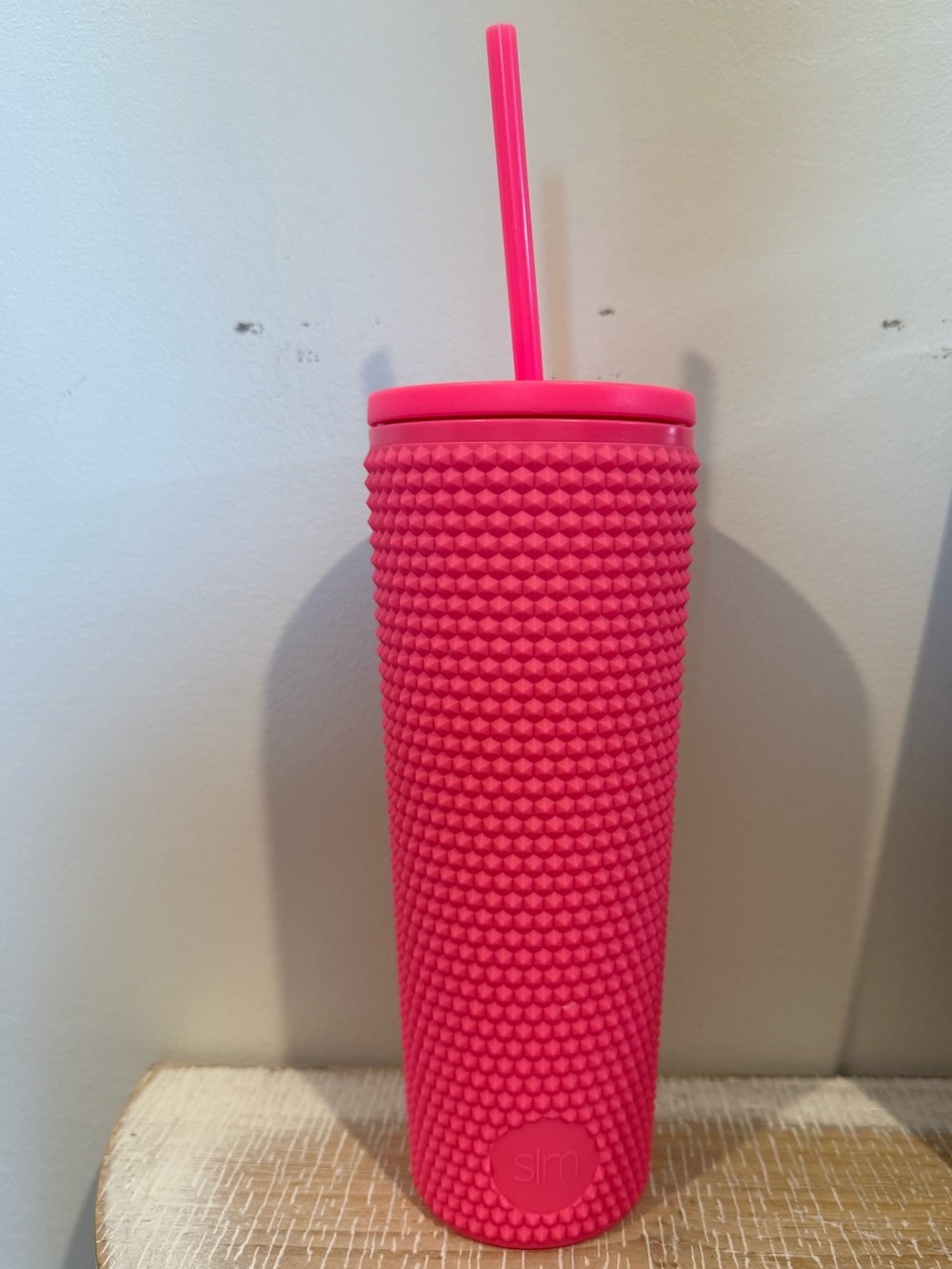 Textured Hot Pink Slim Tumbler with Straw